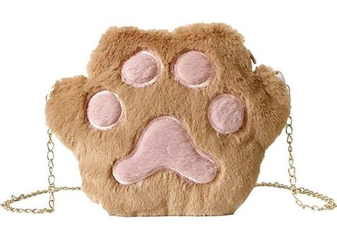Happyplanet KkOi Kız Öğrenci Sevimli Peluş Kedi Pençesi Kadın Omuz Çantası Kahverengi