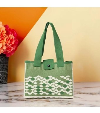 Worryfreeshopping Lbw Modası Örme Puantiyeli Kadın Omuz Çantası Beyaz - Yeşil