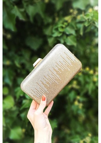 Çlk Accessories Taşlı Abiye Geçişli Taş Model Trkrm242 Kadın Omuz Çantası Altın