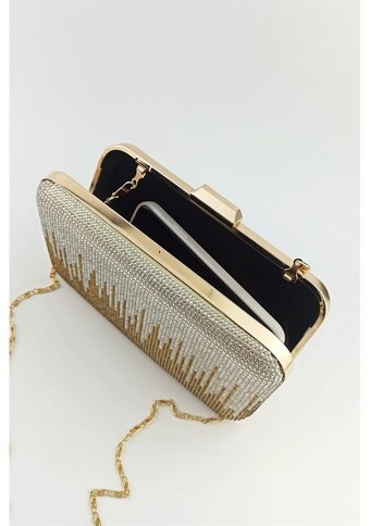 Çlk Accessories Taşlı Abiye Geçişli Taş Model Trkrm242 Kadın Omuz Çantası Altın