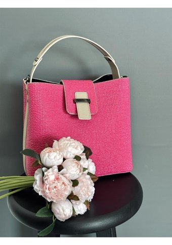 Takmoda İpek Dokulu İç Bölmeli Kadın Omuz Çantası Pembe