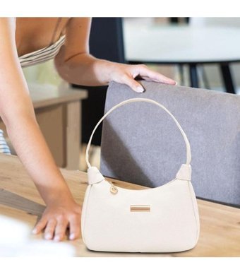 Magideal Suntek Çanta Trendy Fermuar Kapatma Kadın Omuz Çantası Beyaz