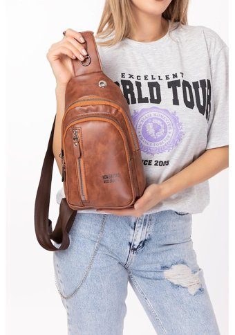 Newish Polo Kulaklık Çıkışlı Suni Deri Kadın Omuz Çantası Taba