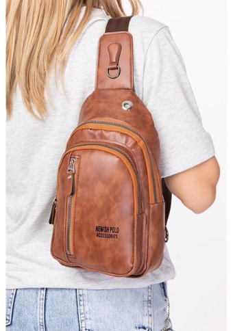 Newish Polo Kulaklık Çıkışlı Suni Deri Kadın Omuz Çantası Taba
