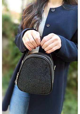 Çlk Accessories Taşlı Küçük Tr948 Kadın Omuz Çantası Siyah