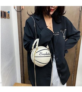 Jzcat Basketbol Şekli Zincir Tasarım Moda Kadın Omuz Çantası Beyaz