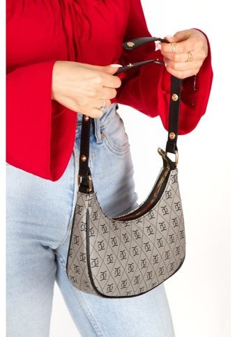 Adelina Bags Desenli Yarım Ay Kadın Omuz Çantası Gri