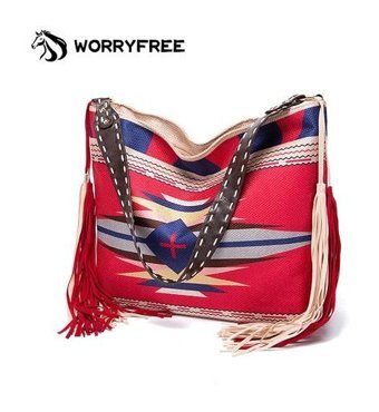 Worryfreeshopping Wr409606 Vintage Stil Püskül Kadın Omuz Çantası Kırmızı