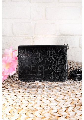 Valu Accessorize Timsah Desenli Zincirli Kadın Omuz Çantası Siyah