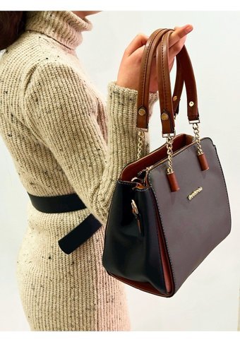Victoria Polo Marka Lüks Kadın Omuz Çantası Lacivert - Taba