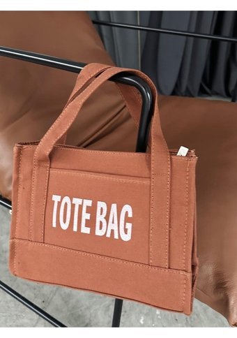 Takmoda Kanvas Kumaş Totebag Kadın Omuz Çantası Taba