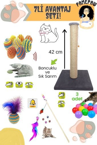 Pamepaw Sesli Tırmalama Yavru-Yetişkin Tırmalama Tahtası-Top Kedi Oyuncağı