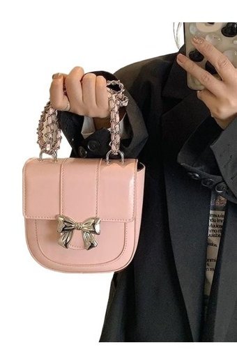 Boutiques Fiyonklu Eyer Niş Zincir Küçük Kadın Omuz Çantası Pembe