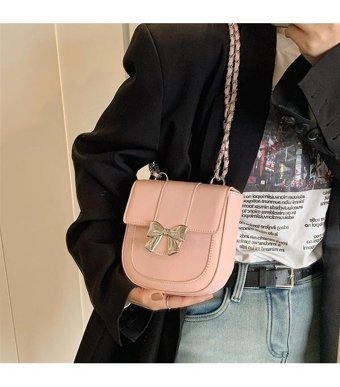 Boutiques Fiyonklu Eyer Niş Zincir Küçük Kadın Omuz Çantası Pembe