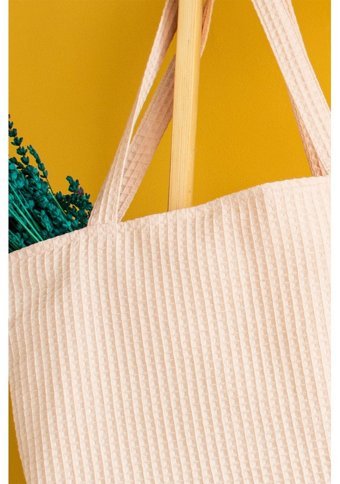 Gold Cotton Waffle Dione Kadın Omuz Çantası Pudra
