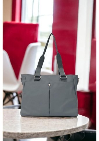 Newish Polo Saten Kumaş Fonksiyonel Çok Bölmeli Kadın Omuz Çantası Gri