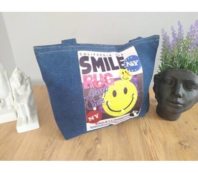 Otay Bag El Yapımı Smile Desenli Kot Kadın Omuz Çantası Çok Renkli