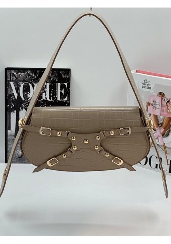 Lilienbag Suni Deri Kroko Ayarlanabilir Saplı Kadın Omuz Çantası Vizon