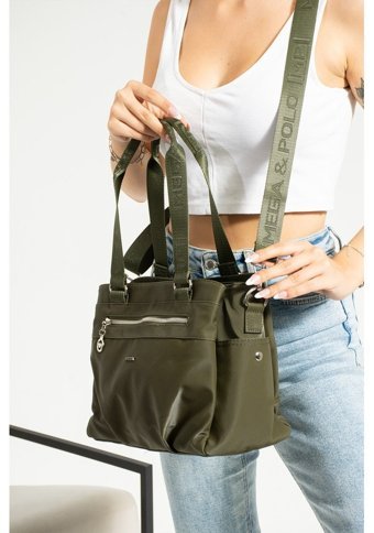 Mega Bag Saten Kol Haki Kadın Omuz Çantası Haki