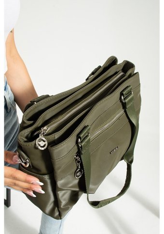 Mega Bag Saten Kol Haki Kadın Omuz Çantası Haki