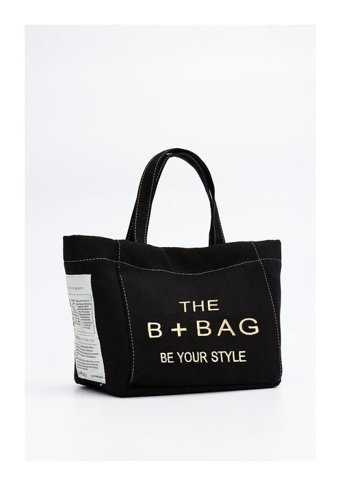 Tanözel Kanvas Kumaş Tote Bag Kadın Omuz Çantası Siyah