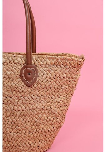 Refox Hasır Shopper Aten Kadın Omuz Çantası Camel