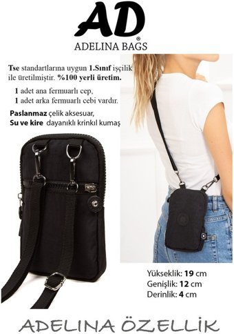 Adelina Bags Krinkıl Kumaş Bölmeli Kadın Omuz Çantası Siyah