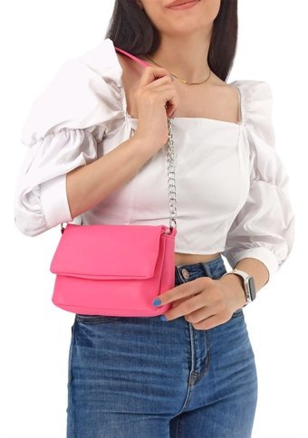 Çlk Accessories Zincirli Çok Hafif Basic Kadın Omuz Çantası Pembe