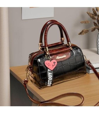 Magideal Suntek Üst Saplı Taş Desenli Tote Için Kadın Omuz Çantası Siyah