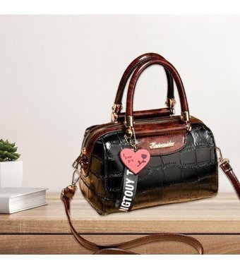Magideal Suntek Üst Saplı Taş Desenli Tote Için Kadın Omuz Çantası Siyah