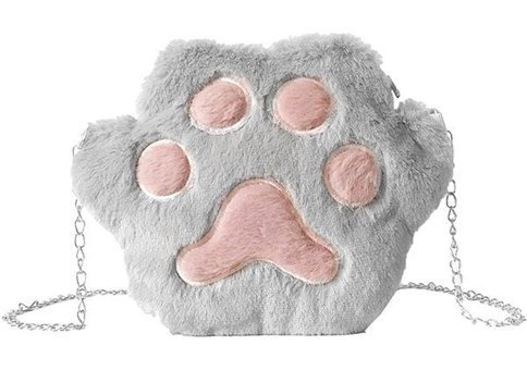 Happyplanet KkOi Kız Öğrenci Sevimli Peluş Kedi Pençesi Kadın Omuz Çantası Gri