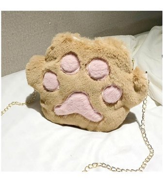 Happyplanet KkOi Kız Öğrenci Sevimli Peluş Kedi Pençesi Kadın Omuz Çantası Gri