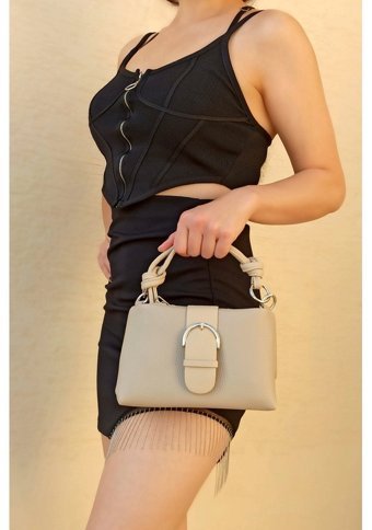 Çlk Accessories Önden Kemerli Küçük Kadın Omuz Çantası Vizon