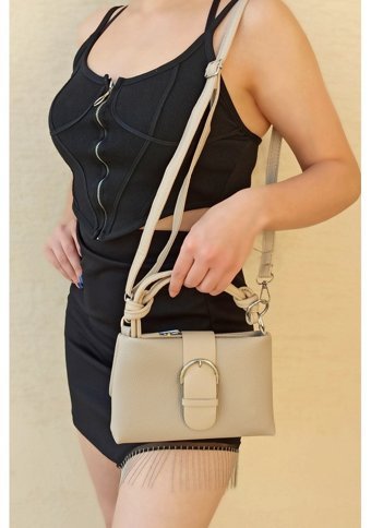 Çlk Accessories Önden Kemerli Küçük Kadın Omuz Çantası Vizon