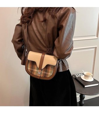 Summer Love Retro Eyer Moda Dikiş Kilit Onay Desen Kadın Omuz Çantası Haki