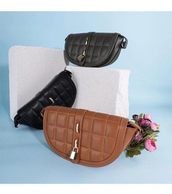 Tena Moda Kilit Aksesuarlı Kapitone Kadın Omuz Çantası Kahverengi