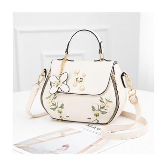 Happyplanet Bn Moda İşlemeli Kova Kadın Omuz Çantası Beyaz