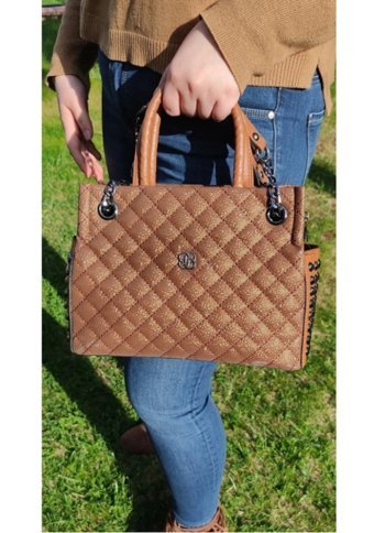 Soo Bag Baklava Desenli Zımba Detaylı Kadın Omuz Çantası Camel