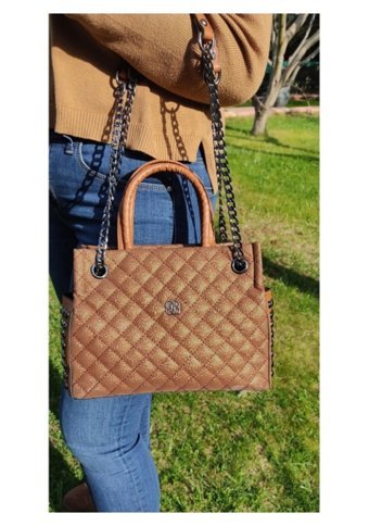 Soo Bag Baklava Desenli Zımba Detaylı Kadın Omuz Çantası Camel