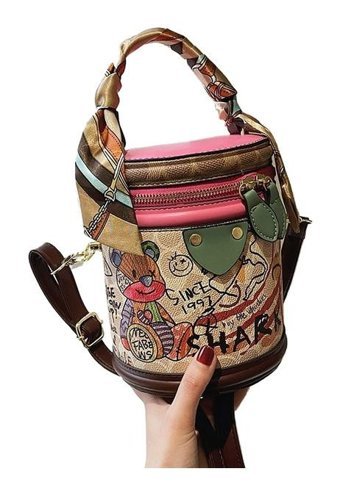 Forestbird Graffiti Kova El Tipi Kadın Omuz Çantası Pembe