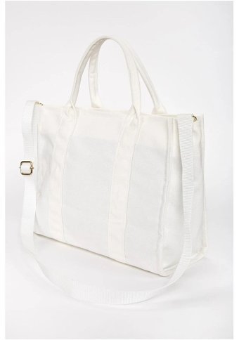 Modhy Organik Kanvas Kumaş Tote Bag Kadın Omuz Çantası Beyaz