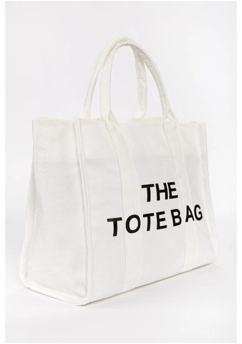 Modhy Organik Kanvas Kumaş Tote Bag Kadın Omuz Çantası Beyaz