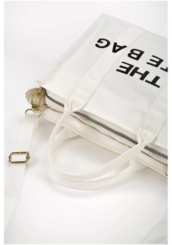 Modhy Organik Kanvas Kumaş Tote Bag Kadın Omuz Çantası Beyaz