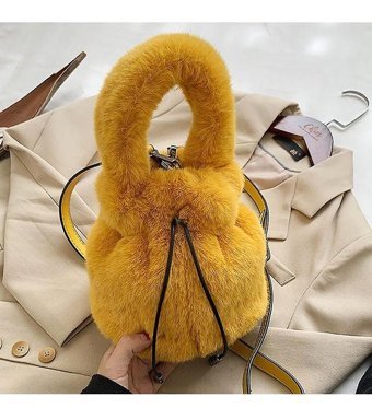 Alibee Kış Yeni Moda Kova Kurdele Basit DiyagonalKadın Omuz Çantası Sarı