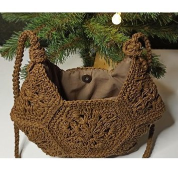Ecndesing Handmade Motif Yuvarlak Kadın Omuz Çantası Kahverengi