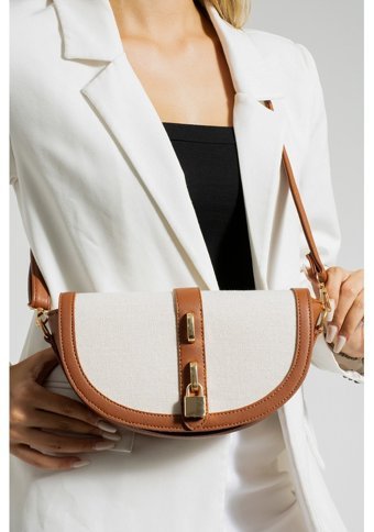 Valu Accessorize Kilit Detaylı Kadın Omuz Çantası Krem - Taba