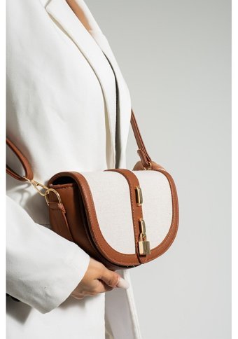 Valu Accessorize Kilit Detaylı Kadın Omuz Çantası Krem - Taba
