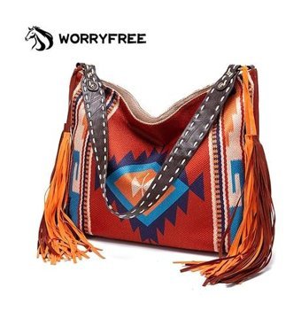Worryfreeshopping Wr409607 Vintage Stil Püskül Kadın Omuz Çantası Kahverengi