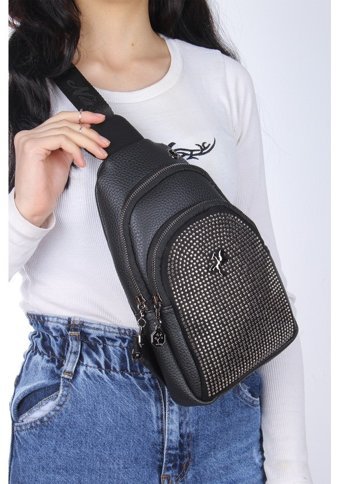 Grande Nas Bag Taşlı Body Bag Kadın Omuz Çantası Siyah