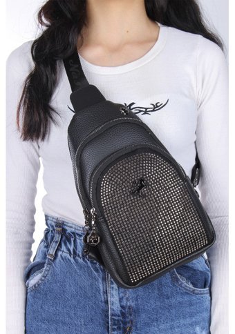 Grande Nas Bag Taşlı Body Bag Kadın Omuz Çantası Siyah